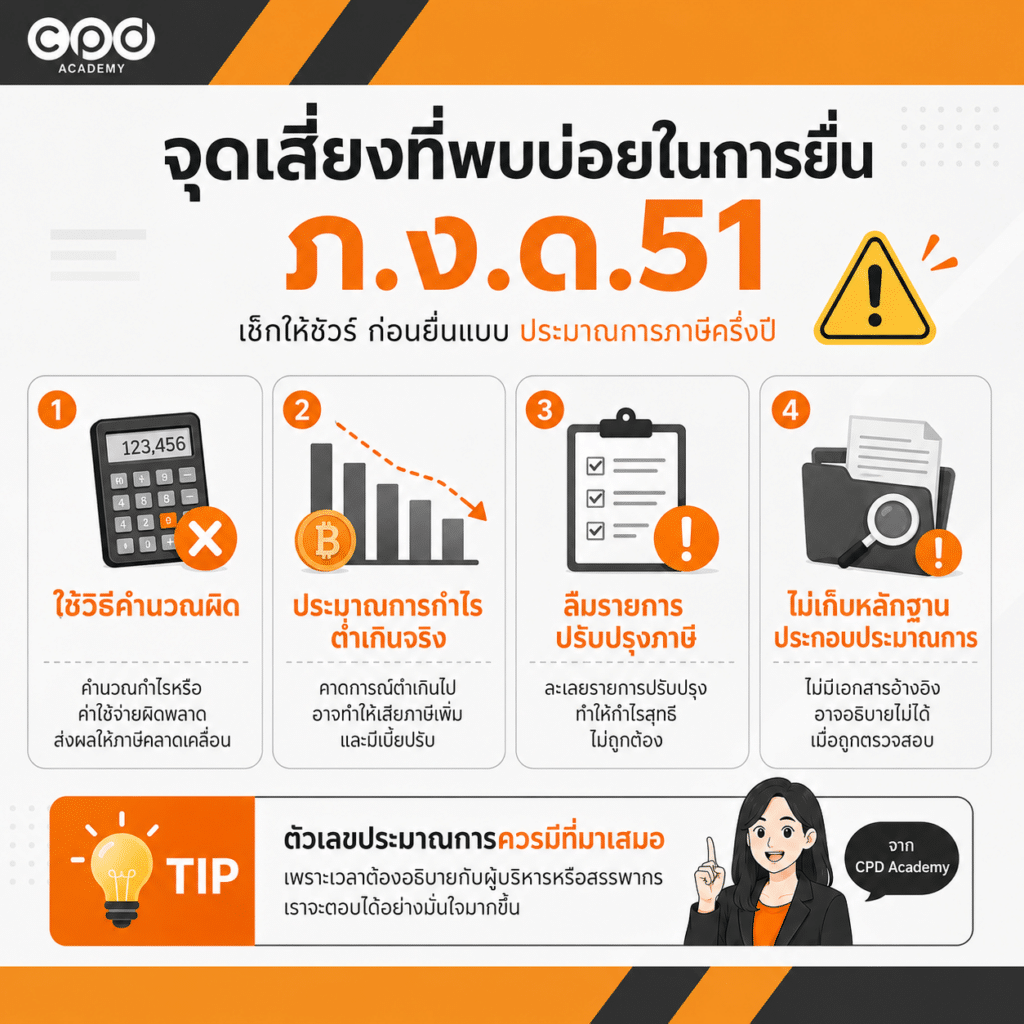 ภ.ง.ด.51 คืออะไร คำนวณอย่างไร ยื่นเมื่อไหร่ และจุดเสี่ยงที่บริษัทต้องรู้ 4 จุดเสี่ยงที่พบบ่อยในการยื่น ภ.ง.ด.51