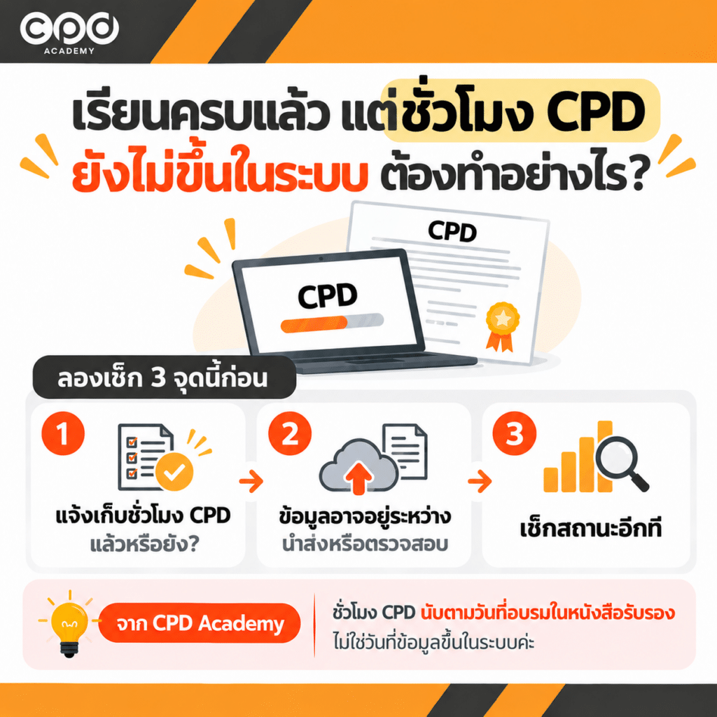 ผู้ทำบัญชีเก็บ CPD ไม่ครบหรือแจ้งไม่ทัน ต้องทำอย่างไร 5 เรียนครบแล้ว แต่ชั่วโมง CPD ยังไม่ขึ้นในระบบ