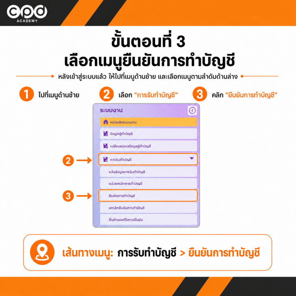 วิธียืนยันรายชื่อธุรกิจรับทำบัญชี หลังสิ้นรอบปี ก่อนนำส่งงบการเงิน 6 เลือกเมนูการรับทำบัญชี และยืนยันการทำบัญชี