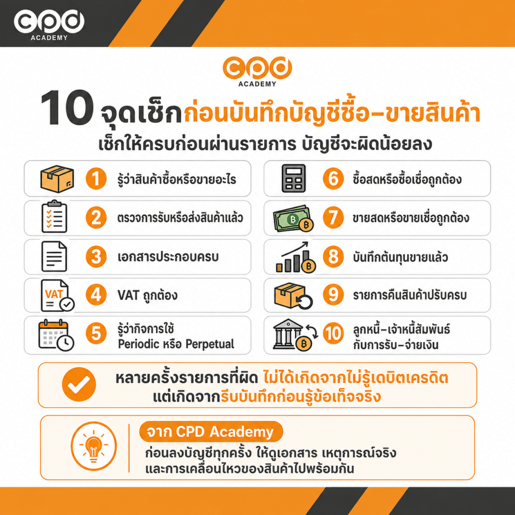 บันทึกบัญชีซื้อขายสินค้า VAT และต้นทุนขาย พร้อมตัวอย่างเดบิต–เครดิต 4 10 จุดเช็กก่อนบันทึกบัญชีซื้อ-ขายสินค้า